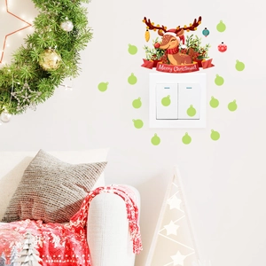 Luminous reindeer wall sticker with Merry Christmas text for festive light switch decor