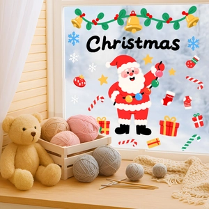 Christmas Santa Claus and snowflake static cling window decals for festive glass decoration