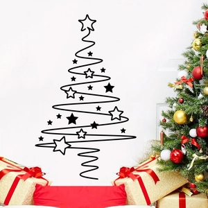Minimalist black spiral Christmas tree wall sticker decor for living room and holiday vibe