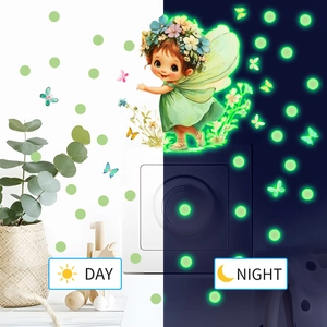 Luminous wall decal set showing day and night contrast with fairy and butterflies