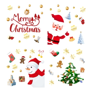 Christmas window decals with Santa Claus, Snowman and decorated Christmas tree stickers