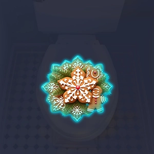 Luminous Christmas gingerbread man and snowflake toilet seat sticker glowing in dark