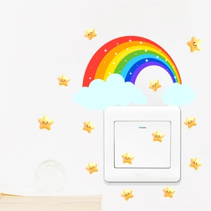 Luminous rainbow and smiling star wall stickers for kid's room and light switch decor