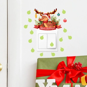 Luminous Christmas reindeer decal with Merry Christmas banner for wall switch decoration