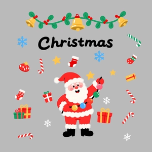 Christmas window static stickers set featuring Santa Claus snowflakes and gift box decorations