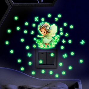 Glow in the dark wall decals with cartoon fairy and butterfly for bedroom decoration