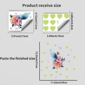 Luminous fairy heart butterfly wall sticker dimensions and DIY size layout guide