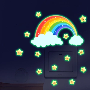 Luminous rainbow and stars wall stickers glowing in dark for kids bedroom decoration