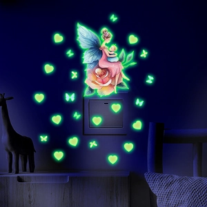 Glow In The Dark Wall Stickers Fairy Mother And Baby Butterfly Heart Pattern Luminous PVC Wall Decals For Kids Room Decor