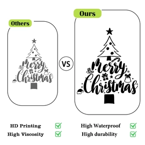 Comparison showing high-definition printing and waterproof quality of Christmas tree wall sticker