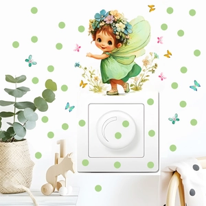 Luminous cartoon girl and colorful butterfly wall stickers for kids bedroom decor