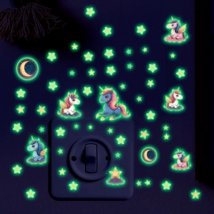 Luminous Happy Unicorn Stars Moon Wall Stickers For Kids Room Glow In The Dark Fluorescent PVC Removable Cartoon Home Decor