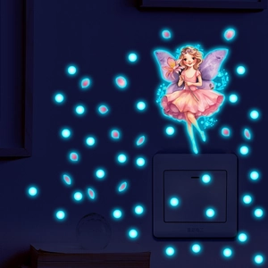 Stickers muraux fée rose lumineux avec points phosphorescents pour décoration de chambre