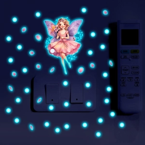 Sticker mural lumineux fée rose avec points fluorescents bleus pour déco de chambre