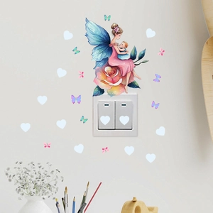 Luminous fairy and butterfly wall stickers with hearts for bedroom decoration