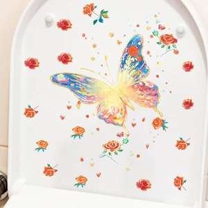 Luminous butterfly and rose flower self-adhesive wall decal for toilet and room decoration