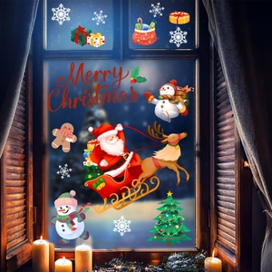 Christmas window static stickers set with Santa Claus, reindeer and snowman decals