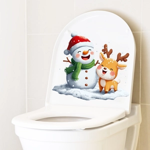 Christmas snowman and reindeer self-adhesive toilet lid decal for festive home decoration