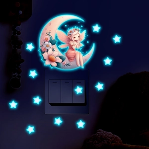 Adesivi murali fata luna e stelle fluorescenti per cameretta bimbi decorazione