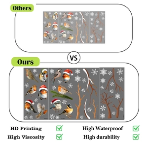 Detail showing HD printing and high waterproof features on Christmas bird stickers