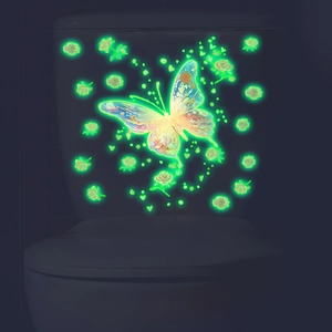 Glow-in-the-dark butterfly and rose stickers with green fluorescent light for home decor