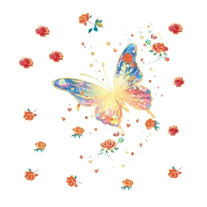 Luminous wall sticker featuring colorful butterfly and roses for bedroom home decoration