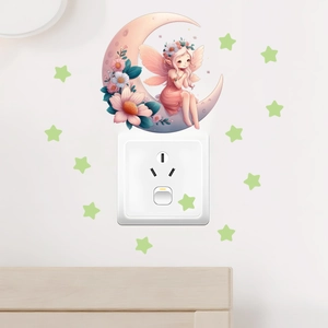 Adesivi murali fatina della luna luminosi e stelle per decoro interruttore bambini