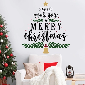 Christmas tree wall sticker with festive letters and green leaves for home wall decor