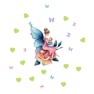 Luminous fairy with butterfly and heart wall stickers for bedroom decoration set