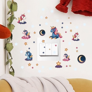 Luminous unicorn star wall stickers for kids room decoration with glowing moon designs