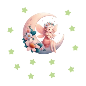 Adesivi murali luminosi con luna e fata dei fiori per decorazione camera bimbi cartoon