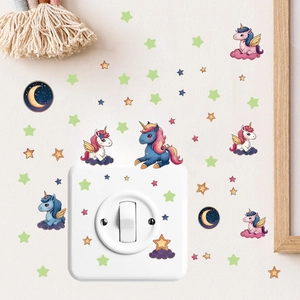 Glow-in-the-dark unicorn and stars wall stickers for kids' bedroom wall and switch decoration