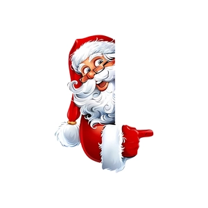 Sticker mural Père Noël mignon dépassant d'un bord blanc pour décoration de Noël