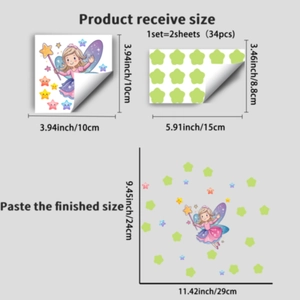Luminous fairy and star wall stickers set with size dimensions for room decoration