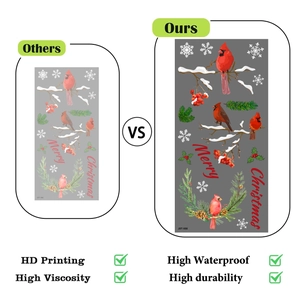 HD printing detail showing vivid red bird and snowy pine branch Christmas stickers
