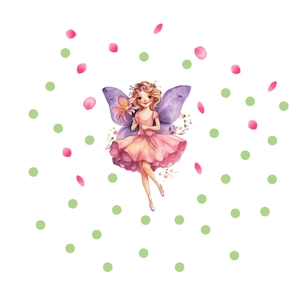 Sticker mural lumineux fée à l'aquarelle en robe rose avec petits pois verts décor