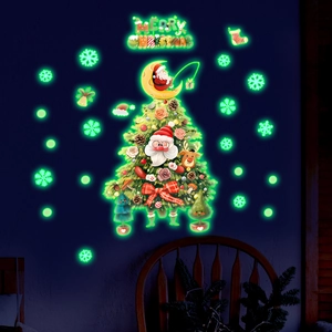 Glow-in-the-dark Christmas wall stickers set with tree and Santa on the moon decal