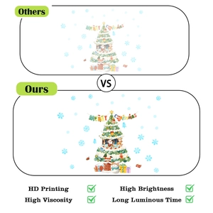 Luminous Christmas tree wall sticker showing HD printing and high brightness comparison