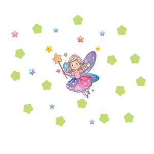 Luminous fairy wall sticker set with colorful glowing stars for kid bedroom decoration
