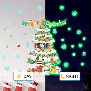 Glow-in-the-dark Christmas wall stickers showing day and night luminous effect detail