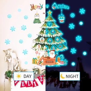 Comparison of glowing Christmas tree wall stickers in day and night lighting effects