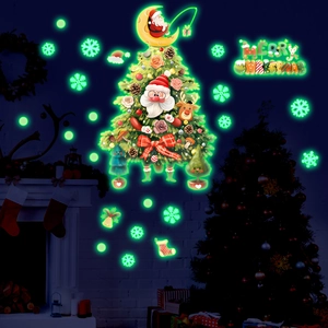 Glow in the dark Christmas tree and Santa wall stickers set with green luminous effect