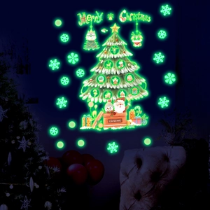 Luminous Christmas tree wall stickers glowing in the dark with snowflakes and Santa