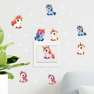 Glow-in-the-dark unicorn and stars wall stickers for kids room light switch decoration