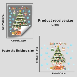 Luminous Christmas tree wall stickers set with 23pcs fluorescent decals and measurements