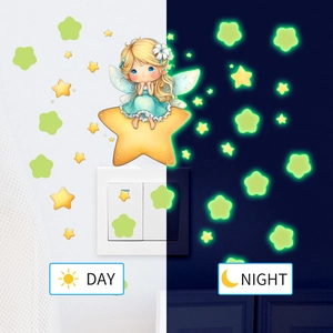 Glow in the dark cartoon fairy and stars wall stickers for room switch decoration