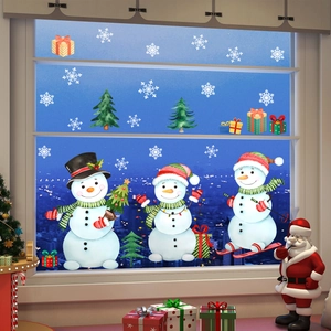 Adesivi per Vetri Statici con Pupazzo di Neve e Fiocchi di Neve di Natale in PVC Impermeabile Fai-da-Te per Centri Commerciali Casa Festa