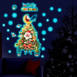 Christmas Tree Santa Claus Luminous Wall Stickers Glow In The Dark PVC Decals For Living Room Bedroom Holiday Party Decor