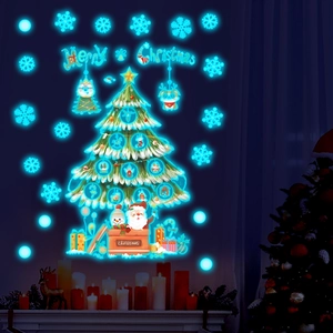 Glow-in-the-dark Christmas tree wall stickers with blue luminous effect for room decor