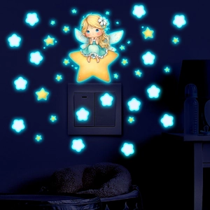 Luminous fairy girl on star wall stickers for kids room glowing bedroom decor